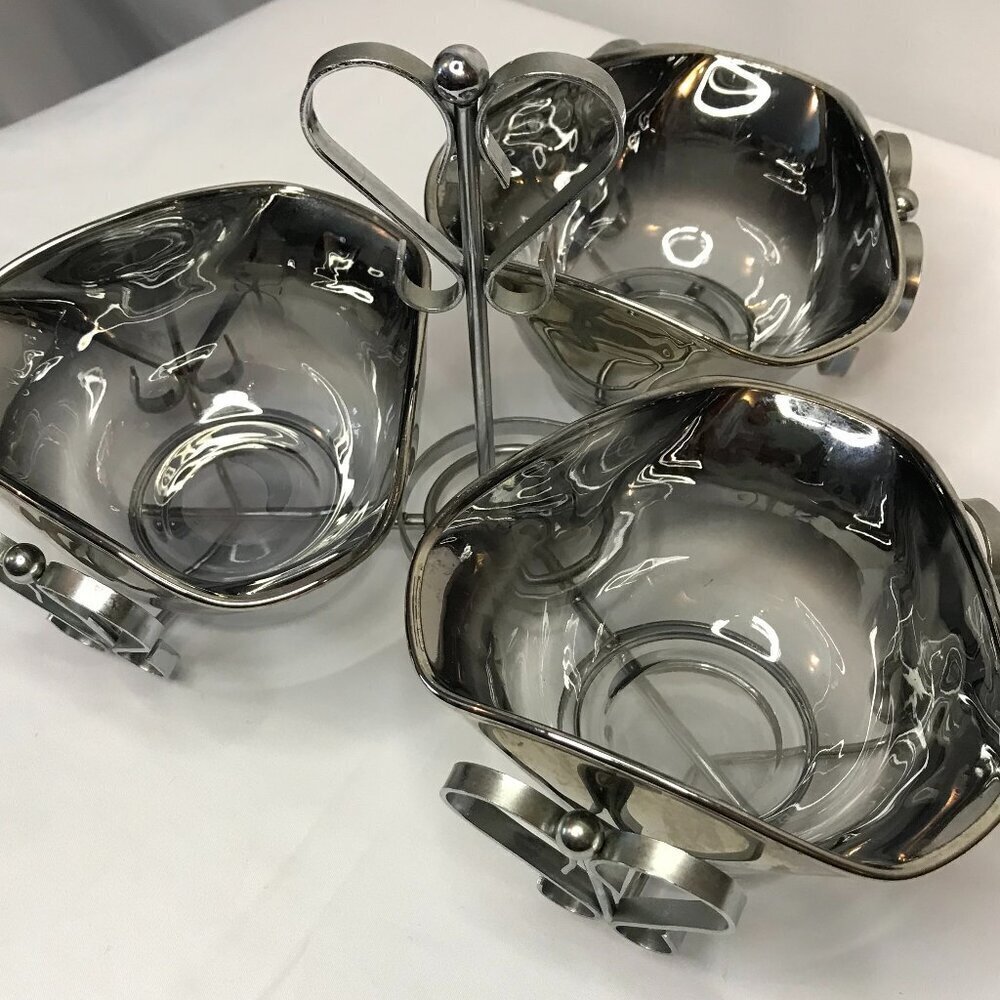 Vintage MCM Trio of Silver Ombre Dishes with Silver Metal Caddy, relish, serving - Picture 7 of 12